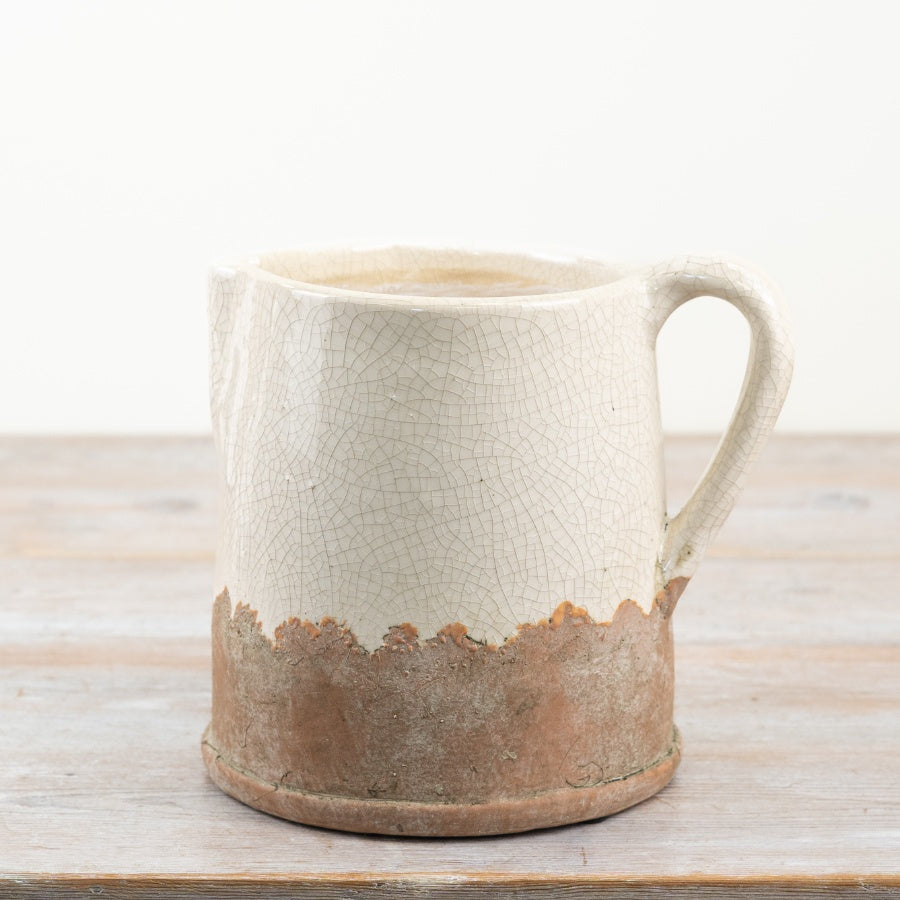 Ido Cream Jug 22cm Distressed Cream Tone Rustic Handcrafted Vase Pitcher