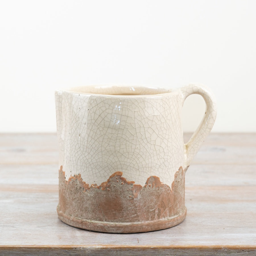 Ido Cream Jug 19cm Distressed Cream and Brown Handcrafted Vase Pitcher