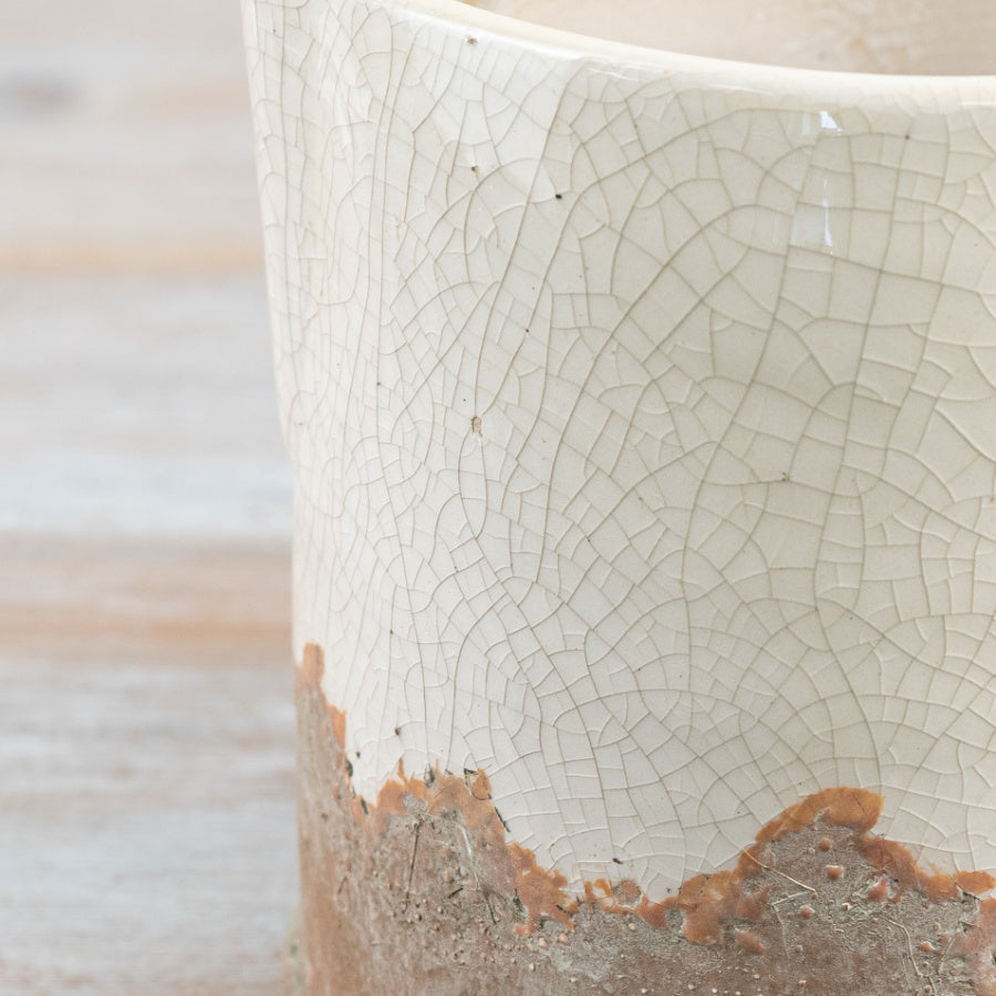 Ido Cream Jug 19cm Distressed Cream and Brown Handcrafted Vase Pitcher