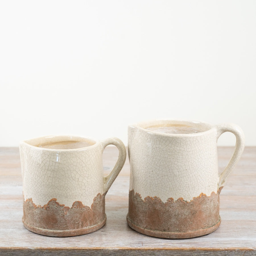 Ido Cream Jug 19cm Distressed Cream and Brown Handcrafted Vase Pitcher