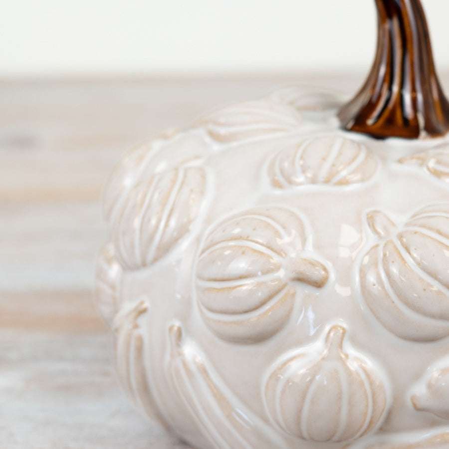 Ceramic Pumpkin Ornament – 19cm White Glazed Autumn Decoration for Home Display