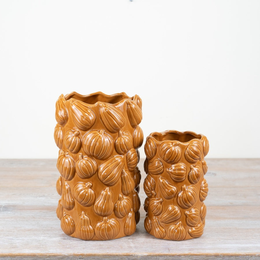 Pumpkin Tall Vase – 18cm Ceramic Autumn Flower Pot, Rustic Seasonal Décor
