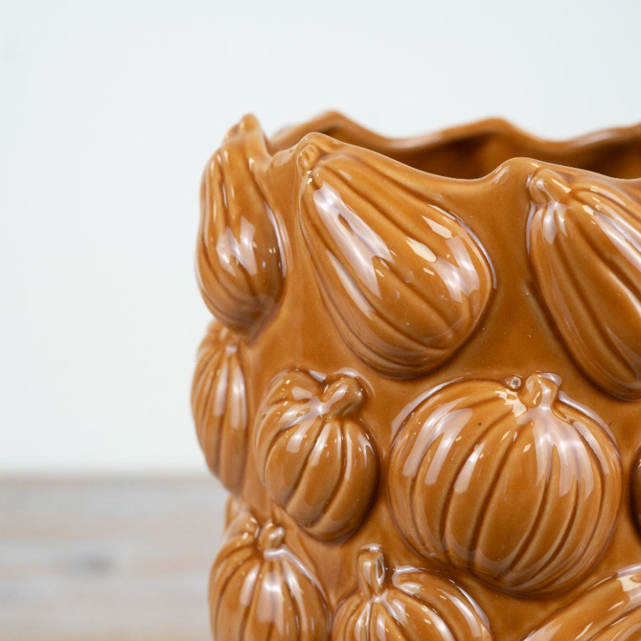 Pumpkin Tall Vase – 18cm Ceramic Autumn Flower Pot, Rustic Seasonal Décor