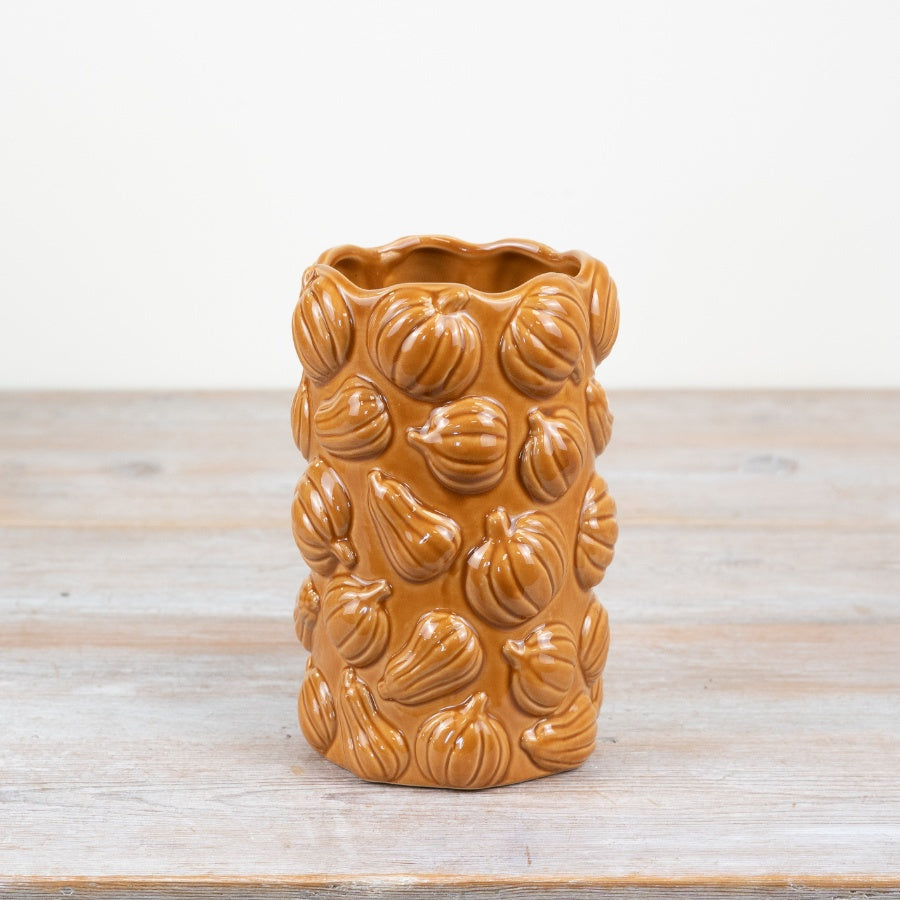 Pumpkin Tall Vase – 18cm Ceramic Autumn Flower Pot, Rustic Seasonal Décor