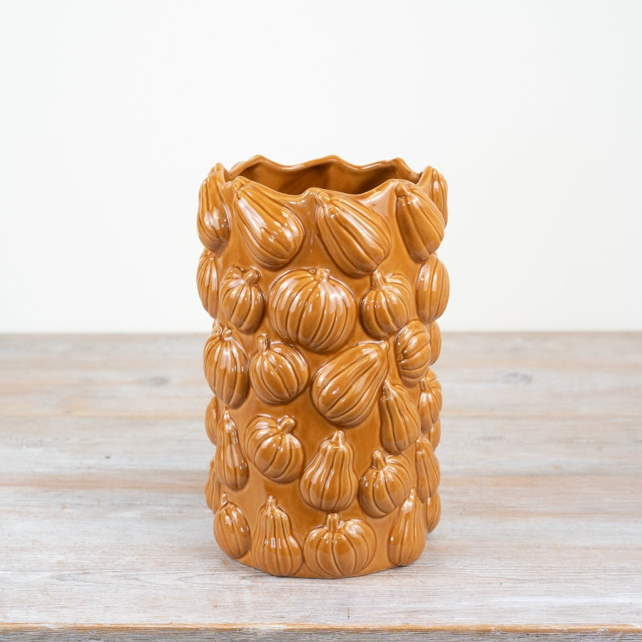 Tall Pumpkin Vase – 24.5cm Ceramic Autumn Decoration, Rustic 3D Pumpkin Design