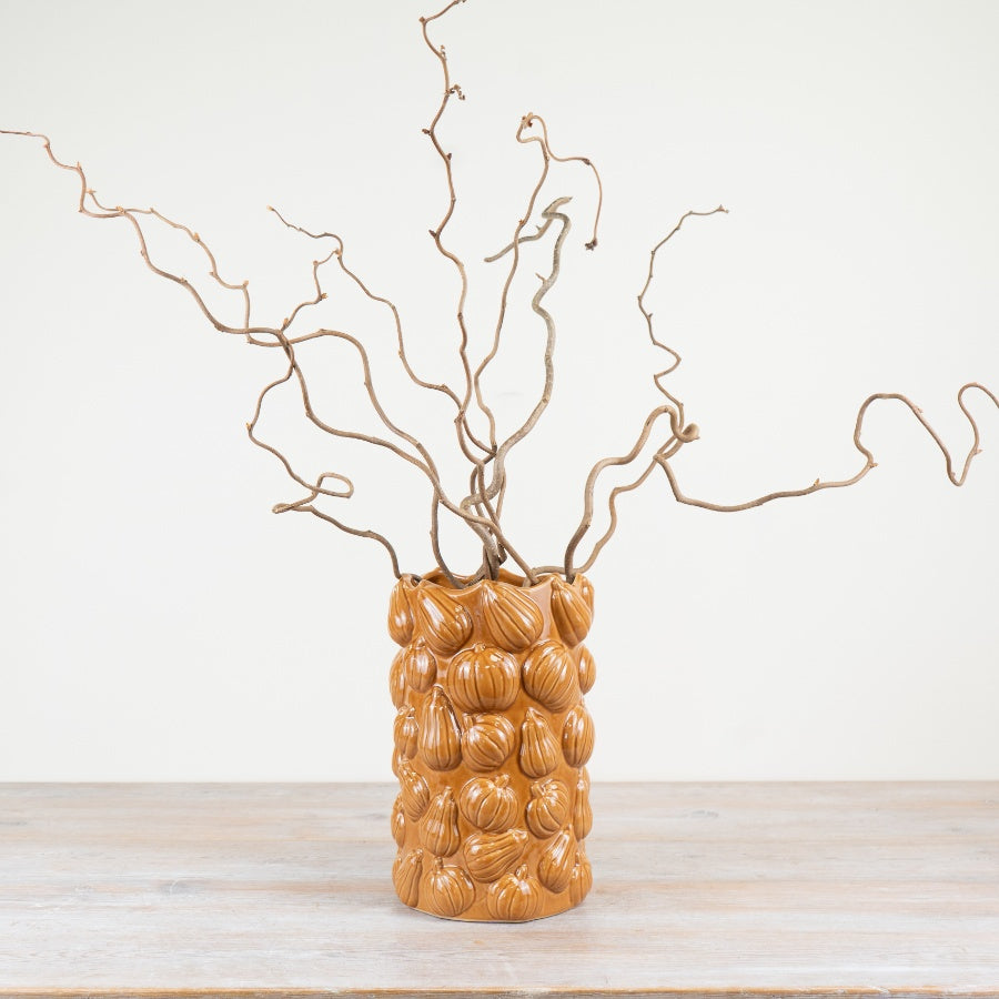 Tall Pumpkin Vase – 24.5cm Ceramic Autumn Decoration, Rustic 3D Pumpkin Design