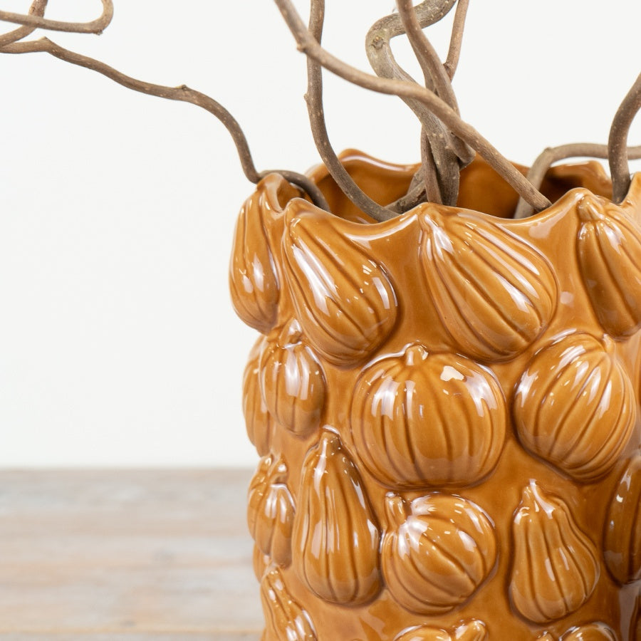 Tall Pumpkin Vase – 24.5cm Ceramic Autumn Decoration, Rustic 3D Pumpkin Design