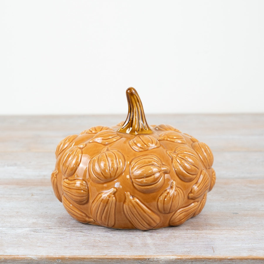 Ceramic Pumpkin Ornament – 19cm Orange Glazed Autumn Decoration for Home Display