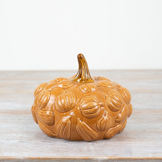 Ceramic Pumpkin Ornament – 19cm Orange Glazed Autumn Decoration for Home Display
