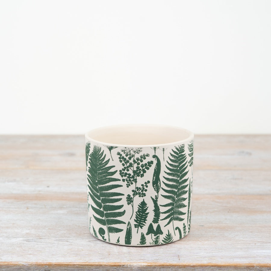 Green & White Leaf Terracotta Planter 13.5cm Rustic Botanical Design Indoor Outdoor Pot
