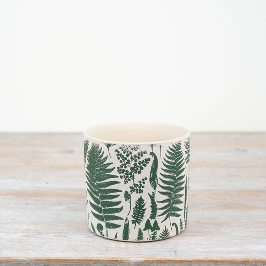 Green & White Leaf Terracotta Planter 13.5cm Rustic Botanical Design Indoor Outdoor Pot