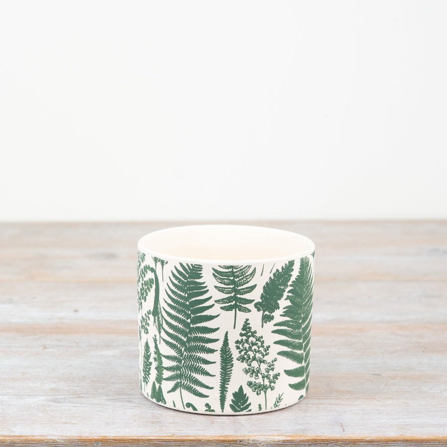 Green & White Leaf Terracotta Planter 11.8cm Rustic Botanical Design Indoor Outdoor Pot