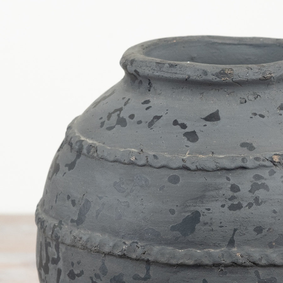 Terracotta Grey Vase 25cm Rustic Curved Design Earthy Home Decor Accent
