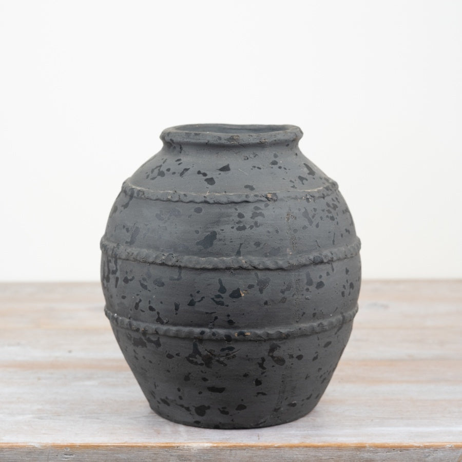 Terracotta Grey Vase 25cm Rustic Curved Design Earthy Home Decor Accent