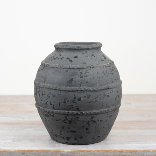 Terracotta Grey Vase 25cm Rustic Curved Design Earthy Home Decor Accent