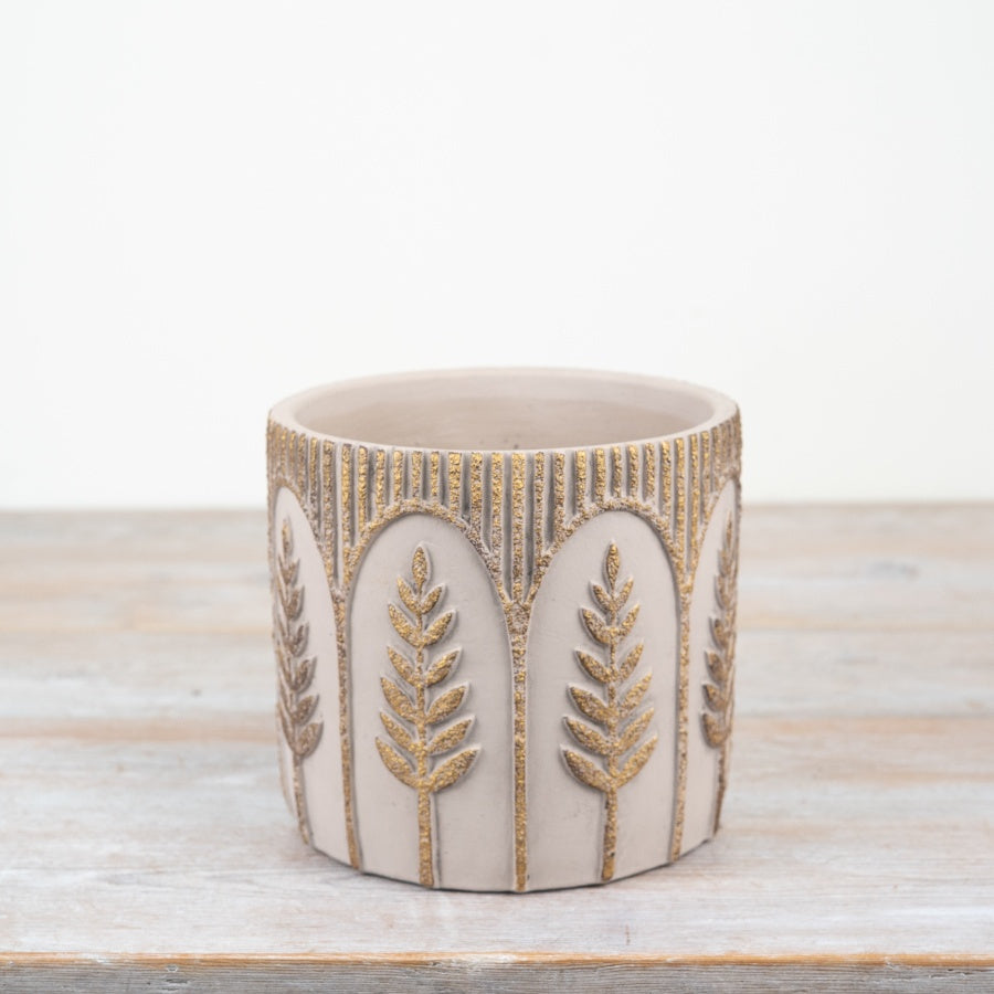 Leaf Design Cement Planter 16cm Rustic Indoor Outdoor Pot Natural Grey Finish