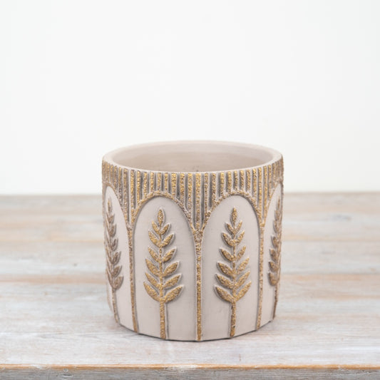 Leaf Design Cement Planter 16cm Rustic Indoor Outdoor Pot Natural Grey Finish