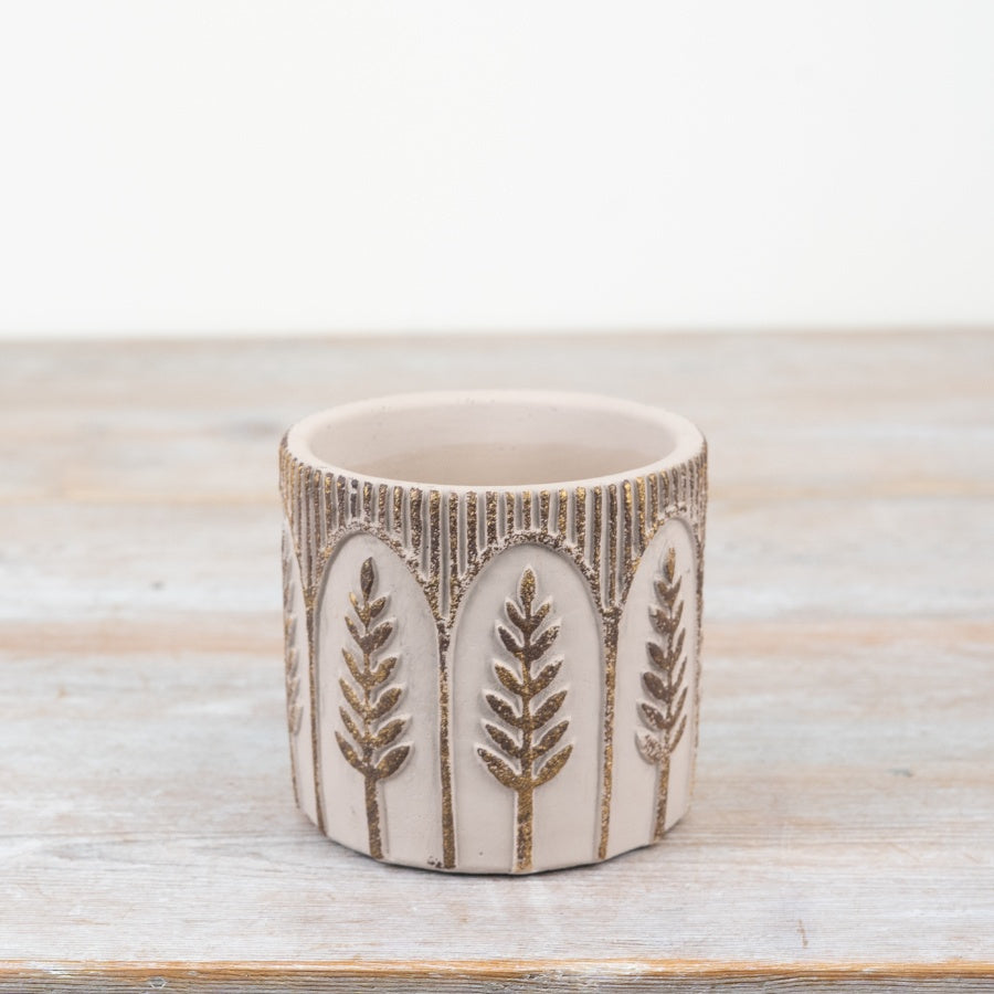 Leaf Design Cement Planter 11cm Rustic Indoor Outdoor Pot Natural Grey Finish
