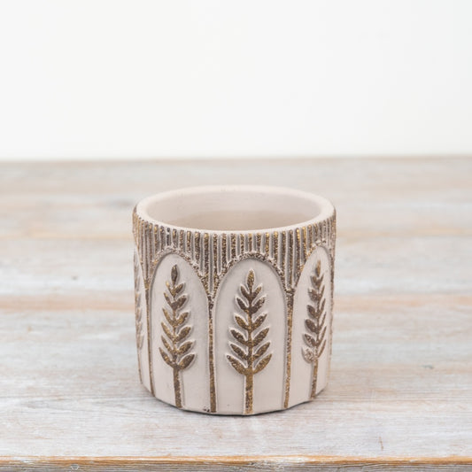 Leaf Design Cement Planter 11cm Rustic Indoor Outdoor Pot Natural Grey Finish