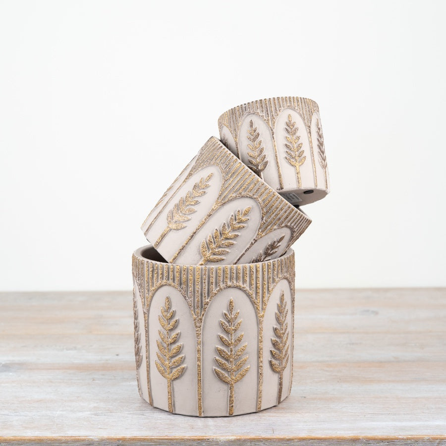 Leaf Design Cement Planter 11cm Rustic Indoor Outdoor Pot Natural Grey Finish