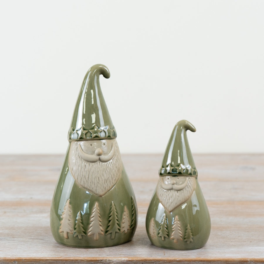 Green Santa Decoration – 19cm Ceramic Christmas Ornament with Festive Glazed Finish