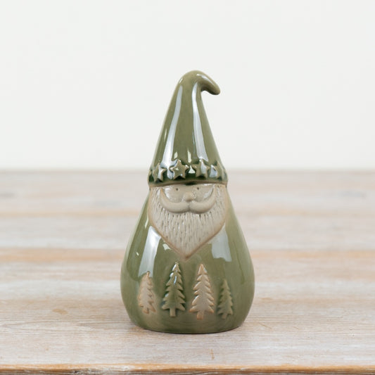 Green Santa Decoration – 19cm Ceramic Christmas Ornament with Festive Glazed Finish