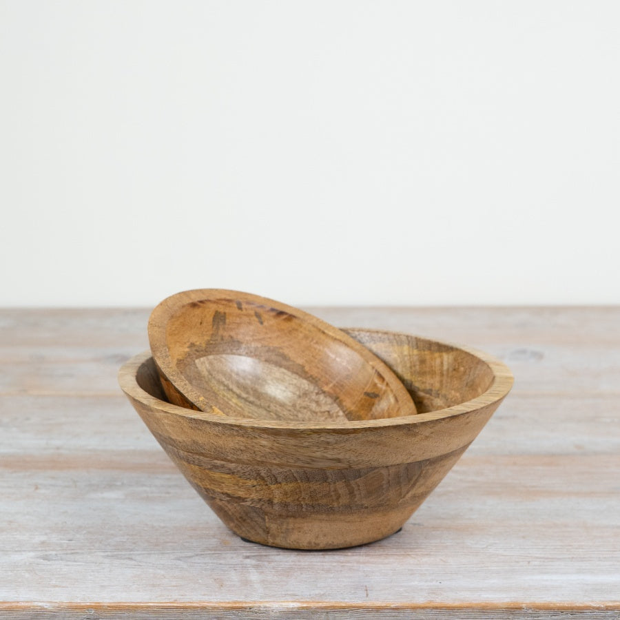 Wooden Decorative Bowl 23cm Rich Brown Carved Display Fruit Storage