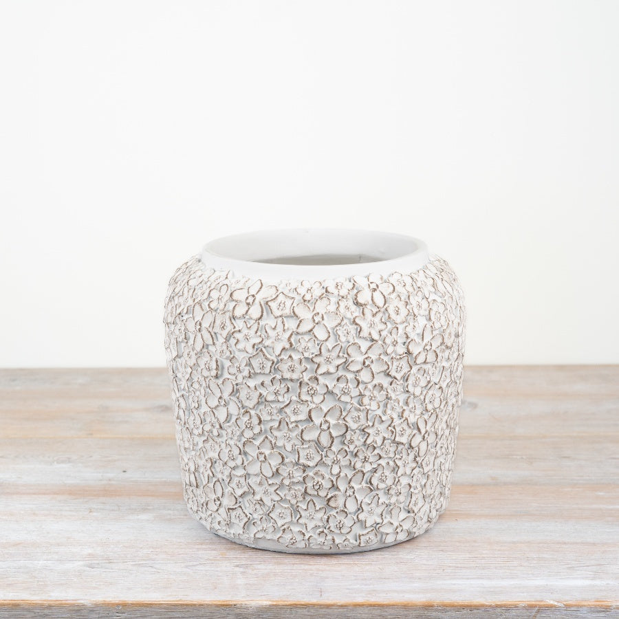 Flower Design Cement Planter 25cm Decorative Pot for Small Plants & Herbs