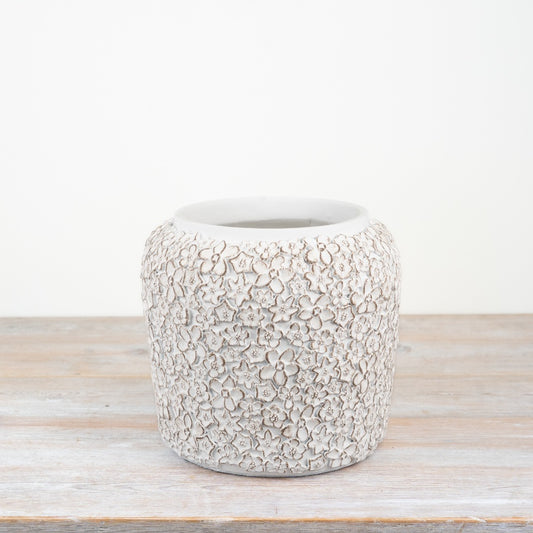 Flower Design Cement Planter 25cm Decorative Pot for Small Plants & Herbs