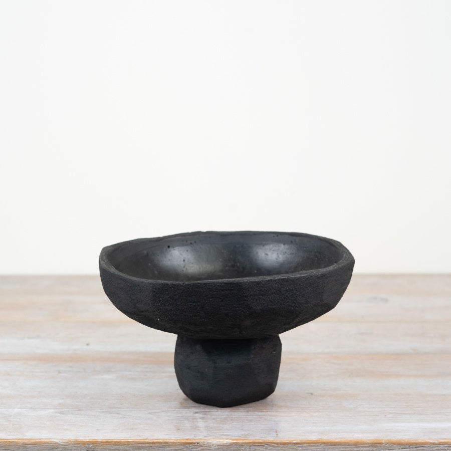 Black Cement Bowl Pot 23cm Modern Planter for Indoor & Outdoor Décor