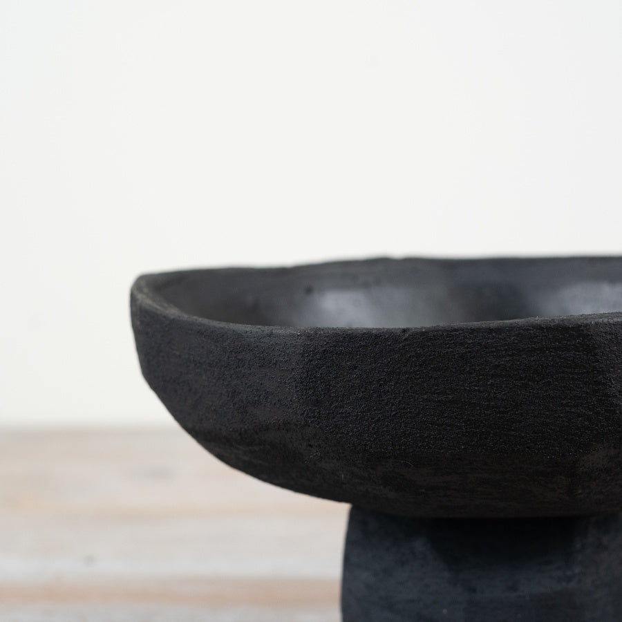 Black Cement Bowl Pot 23cm Modern Planter for Indoor & Outdoor Décor