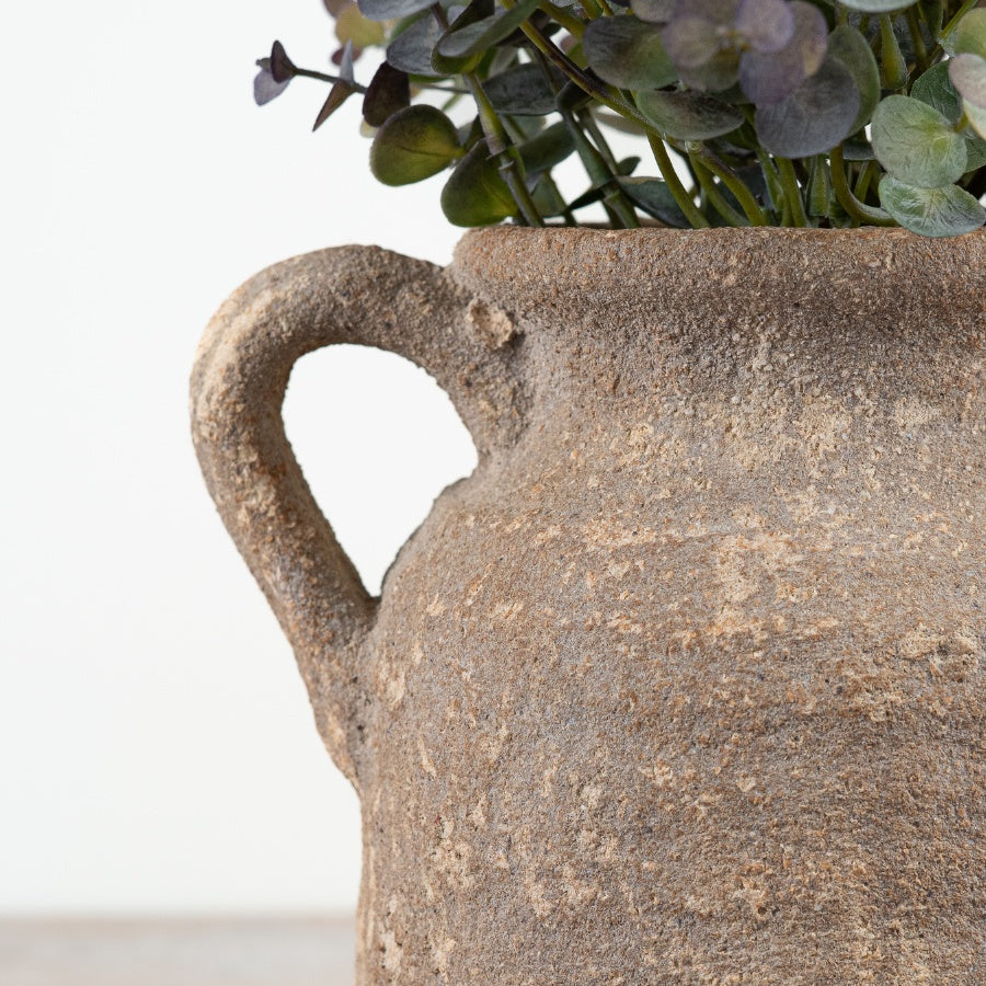 25cm Rustic Vase with Handles – Textured Ceramic Pot, Farmhouse Decorative Accent
