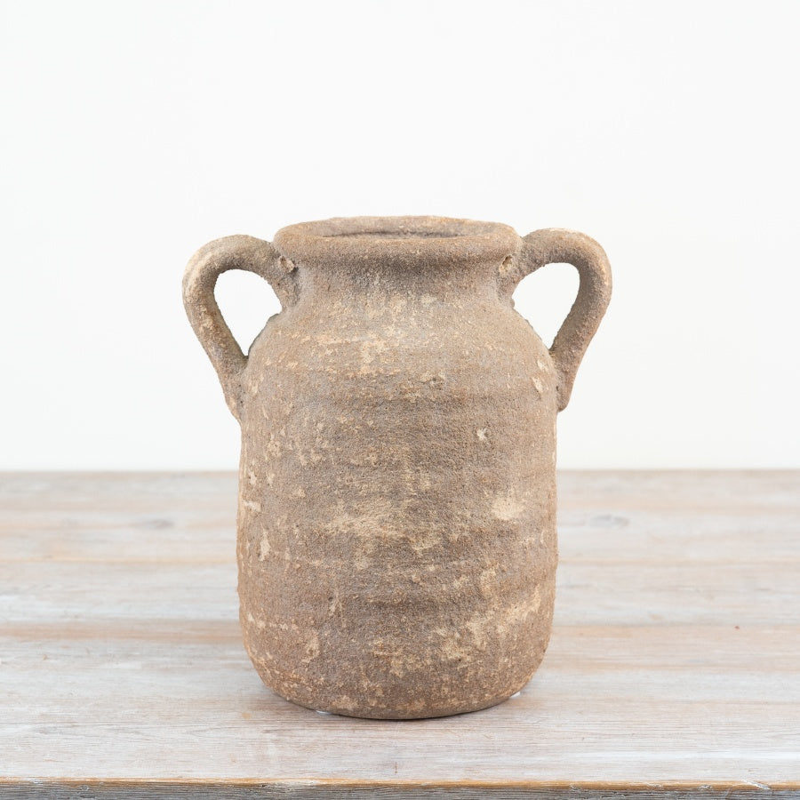 25cm Rustic Vase with Handles – Textured Ceramic Pot, Farmhouse Decorative Accent