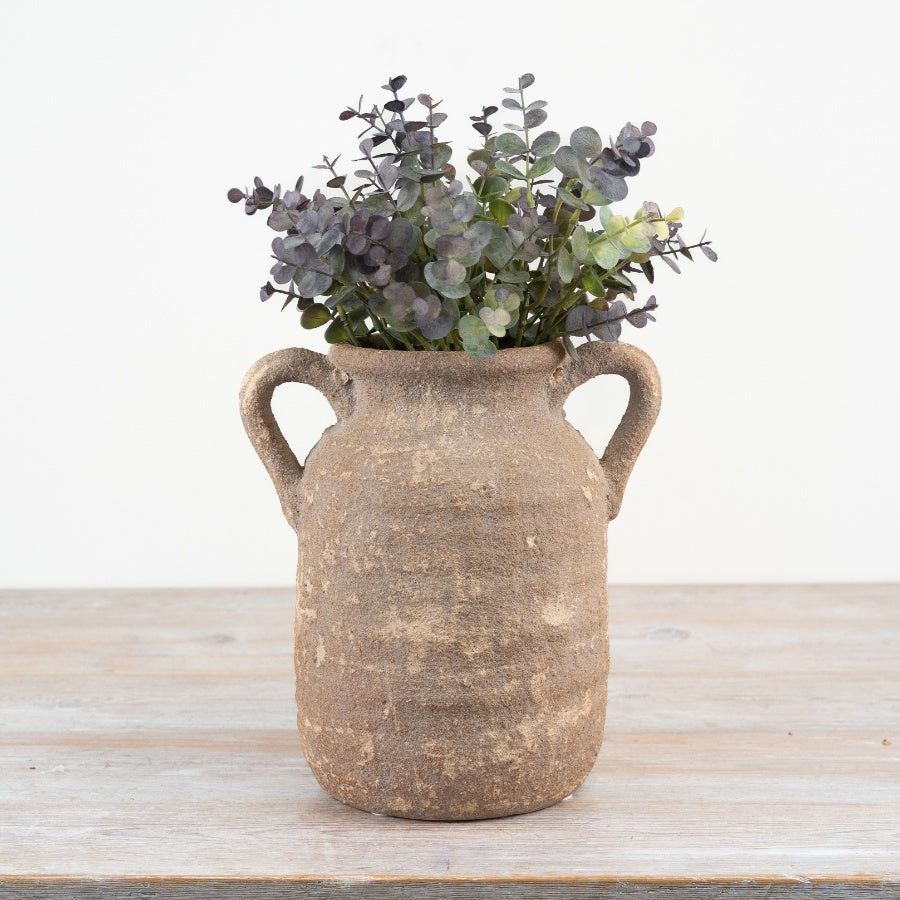 25cm Rustic Vase with Handles – Textured Ceramic Pot, Farmhouse Decorative Accent