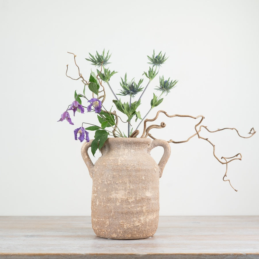 25cm Rustic Vase with Handles – Textured Ceramic Pot, Farmhouse Decorative Accent
