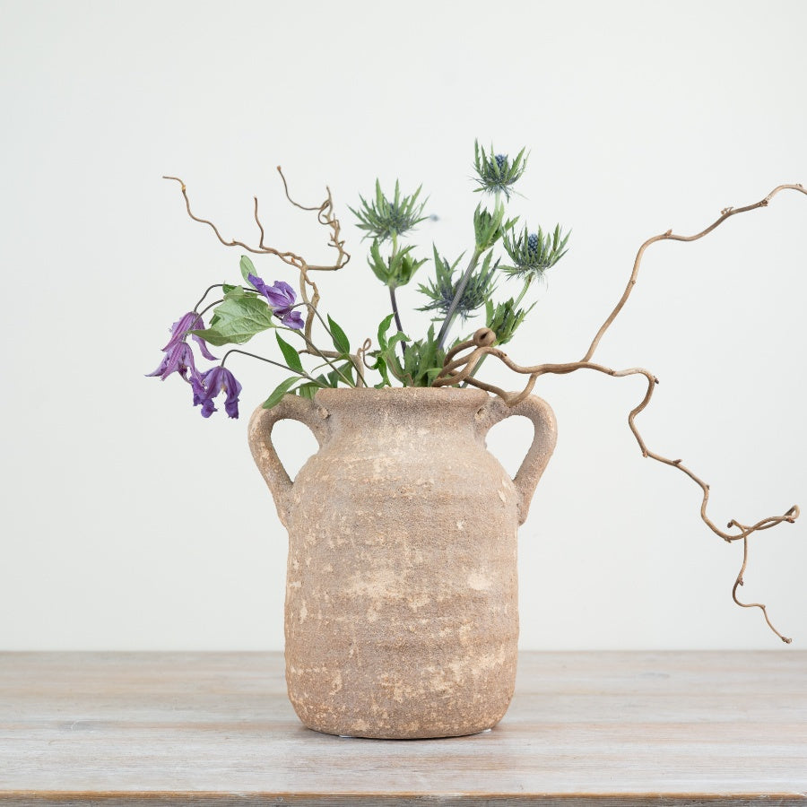 25cm Rustic Vase with Handles – Textured Ceramic Pot, Farmhouse Decorative Accent