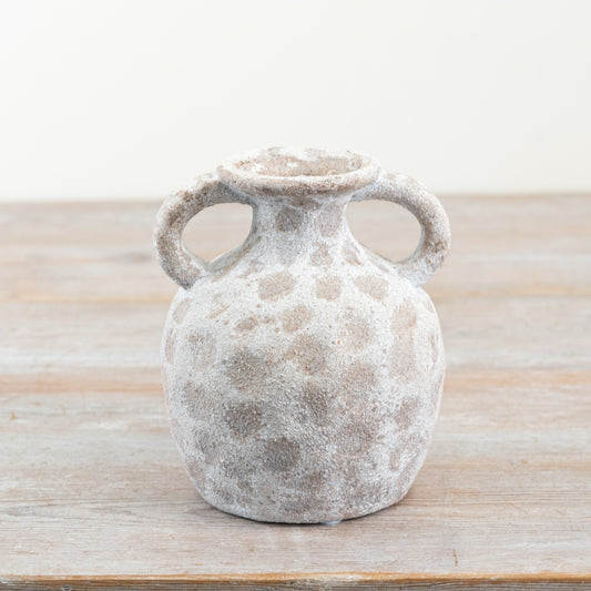 14cm Jug Vase with Handles – Rustic Textured Stone Effect Decorative Pot