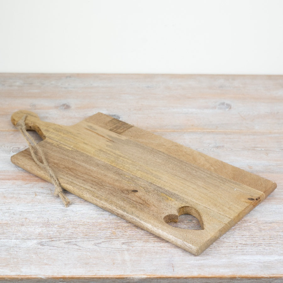 Wooden Heart Chopping Board 49cm – Large Rustic Kitchen Board with Cut-Out Heart, Food Prep & Serving Platter