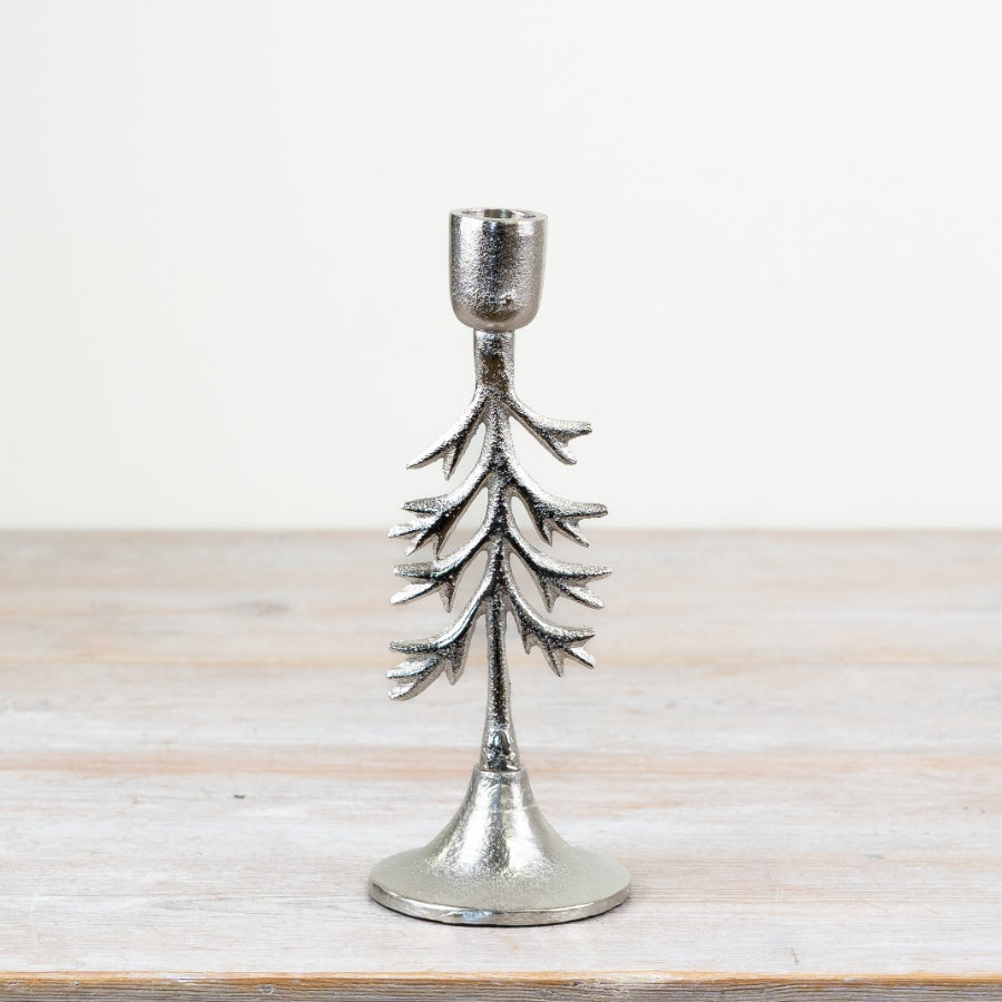 Silver Alumunium Tree Candle Holder, 23cm