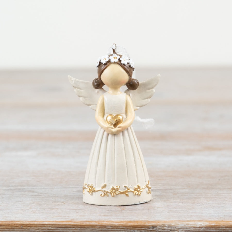 Gold Angel Hanging Decoration 8.5cm – Elegant Resin Ornament with Heart Detail, Christmas Tree or Home Décor Accent