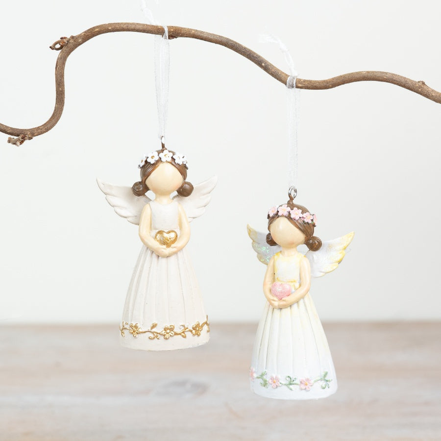 Gold Angel Hanging Decoration 8.5cm – Elegant Resin Ornament with Heart Detail, Christmas Tree or Home Décor Accent
