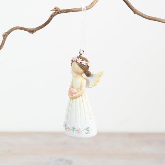 Pink Angel Hanging Decoration 8.5cm – Floral Heart Resin Ornament, Cute Keepsake Home Décor Gift