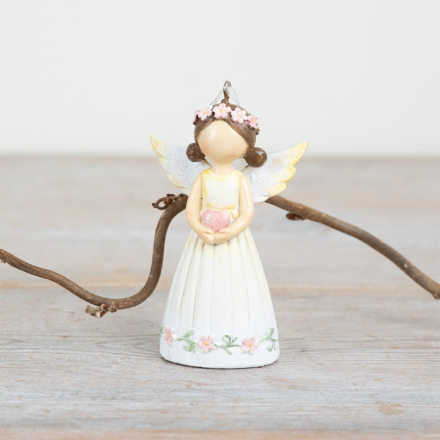 Pink Angel Hanging Decoration 8.5cm – Floral Heart Resin Ornament, Cute Keepsake Home Décor Gift