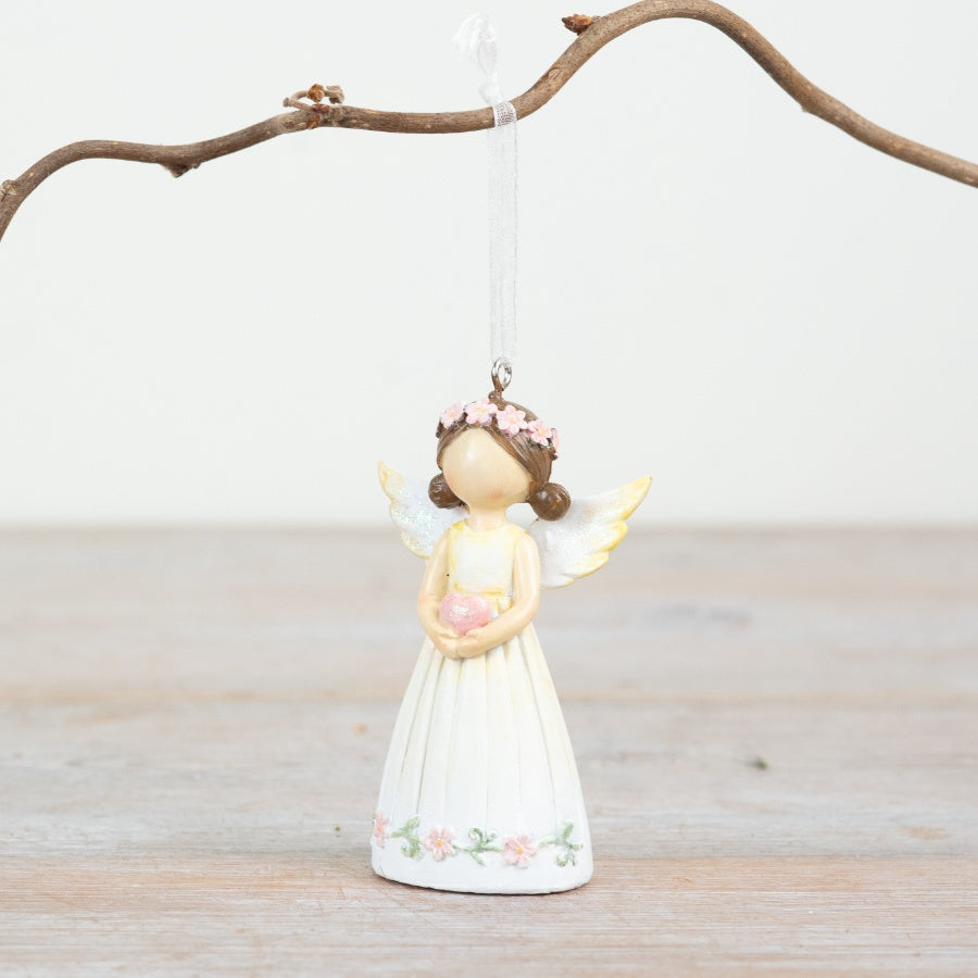 Pink Angel Hanging Decoration 8.5cm – Floral Heart Resin Ornament, Cute Keepsake Home Décor Gift