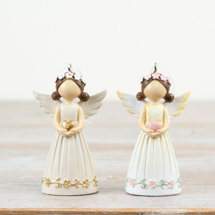 Pink Angel Hanging Decoration 8.5cm – Floral Heart Resin Ornament, Cute Keepsake Home Décor Gift