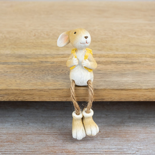 Yellow Rabbit Shelf Sitter 8.5cm – Cute Bunny Ornament with Dangling Legs Spring Home Decor Accent