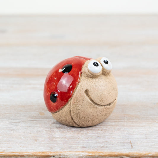 Smiley Face Ladybug Decoration 7.6cm – Cute Red & Black Garden or Home Ornament