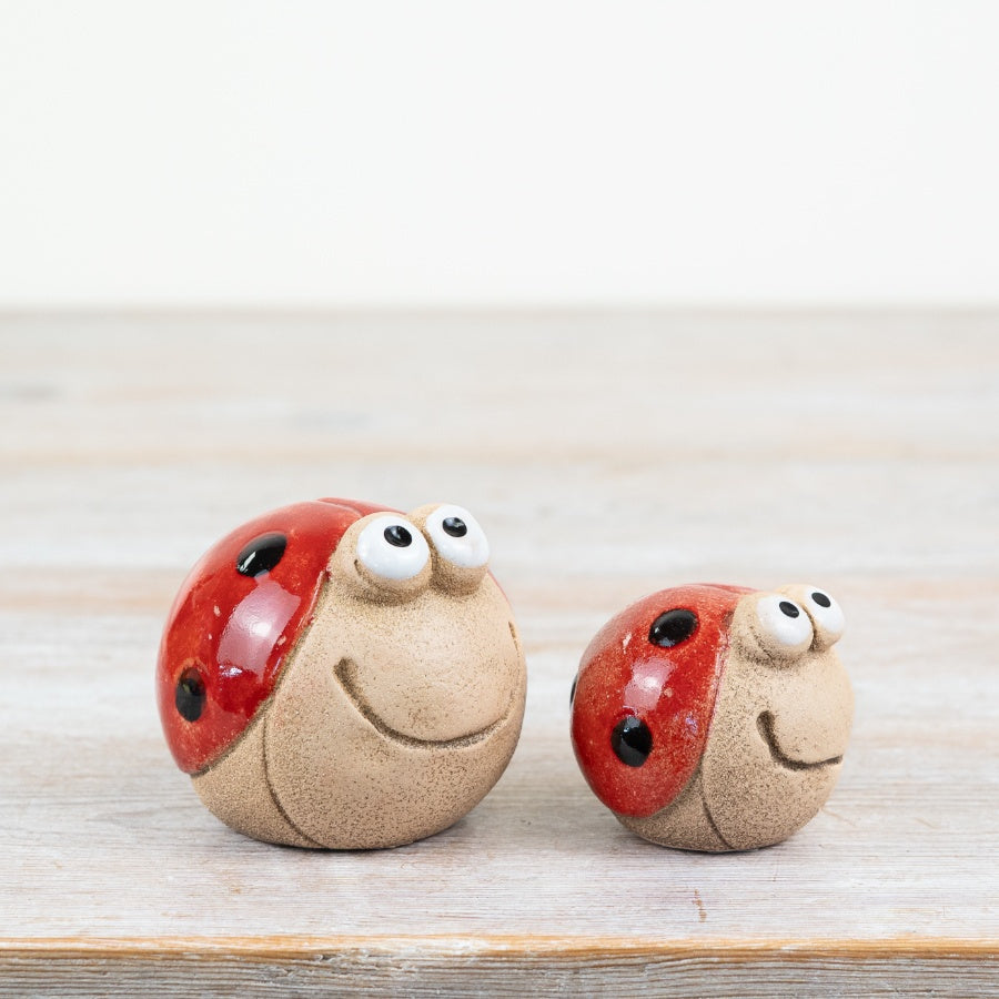 Smiley Face Ladybug Decoration 7.6cm – Cute Red & Black Garden or Home Ornament
