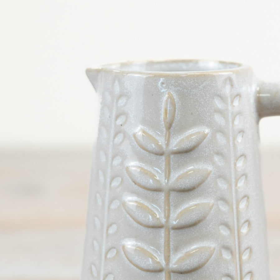 Leaf Design Ceramic Jug 13cm – Stylish Decorative Jug with Natural Glaze Finish