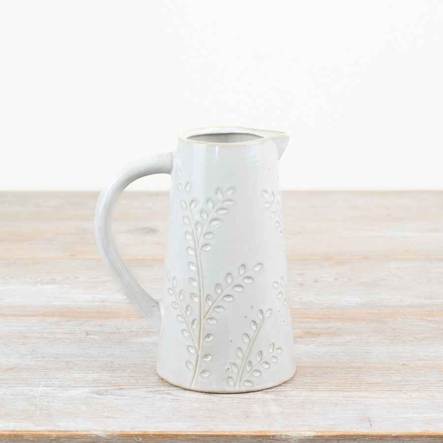 Leaf Design Ceramic Jug 17cm – Tall Decorative Jug with Natural Glossy Glaze
